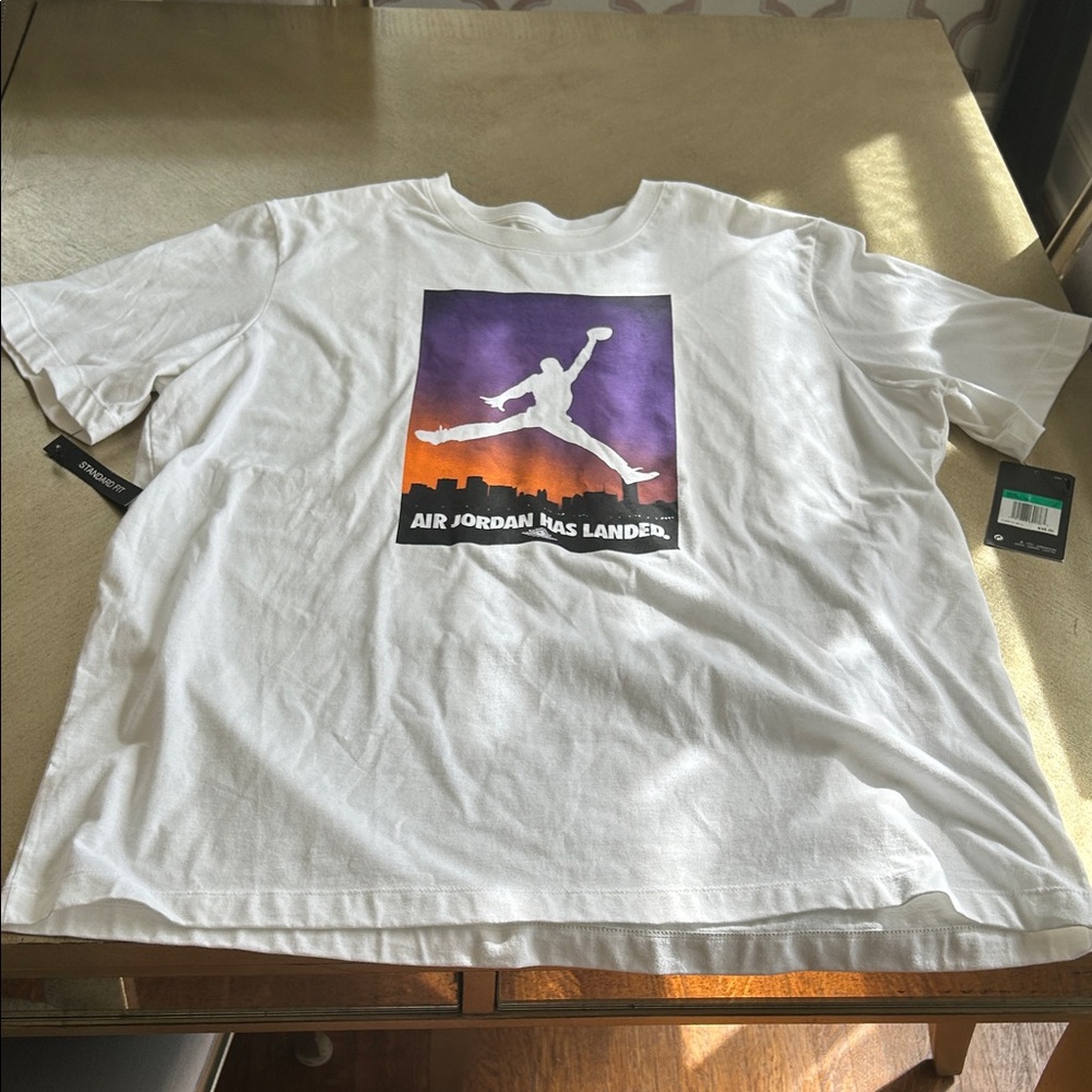Jordan White Tee with Purple and Orange Graphic